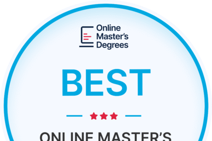student studying on a laptop with the text "Online Master's Degree in Accounting