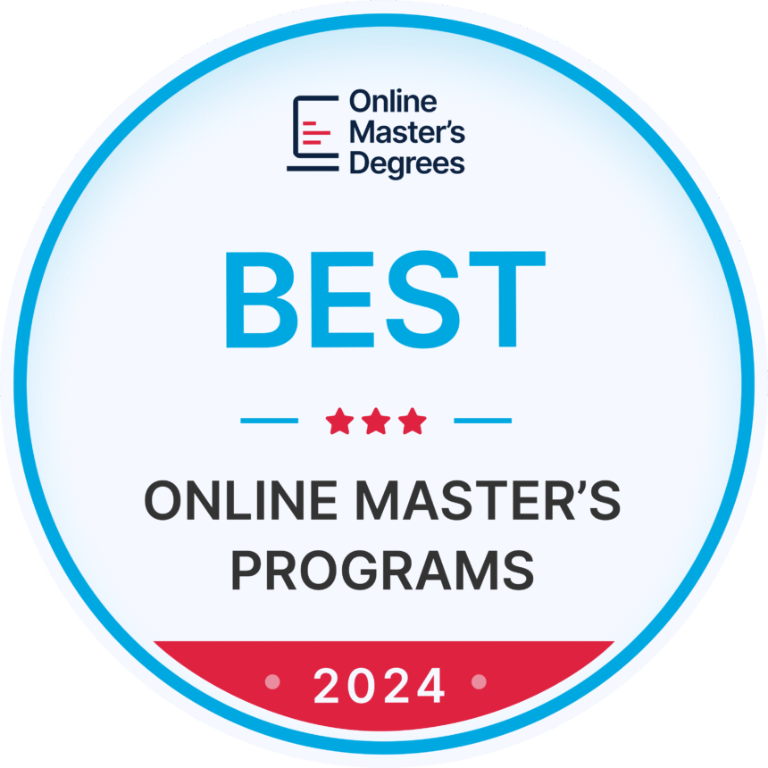student studying on a laptop with the text "Online Master's Degree in Accounting