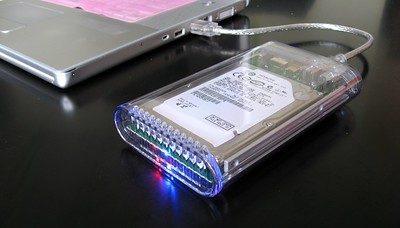 LaCie d2 Professional external HDD, a silver tower used for music production backups