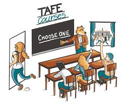 TAFE Digital logo and a student working on a practical project, illustrating vocational training